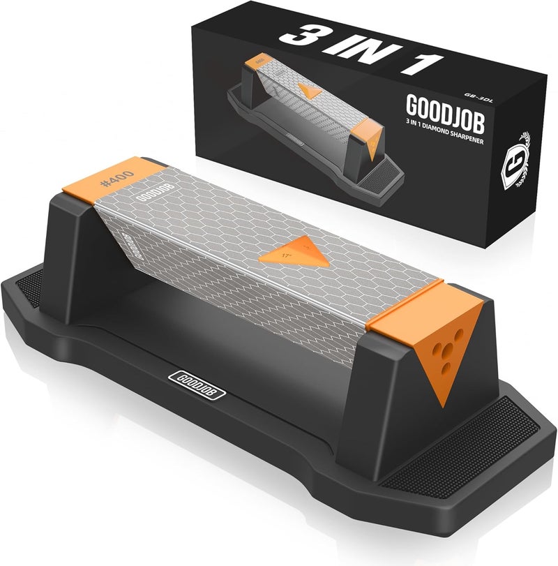 goodjob Extra Large Diamond Sharpening Stone Set 3 Side Grit 400/600/1000 Premium Industrial Diamond Knife Sharpener Suitable for Steel of any Hardness with Angle Guide and Non-Slip Base (GB-3DL) - Image 1
